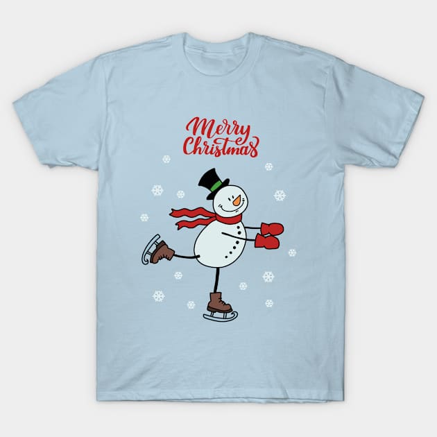 Ice Skating Snowman T-Shirt by valentinahramov